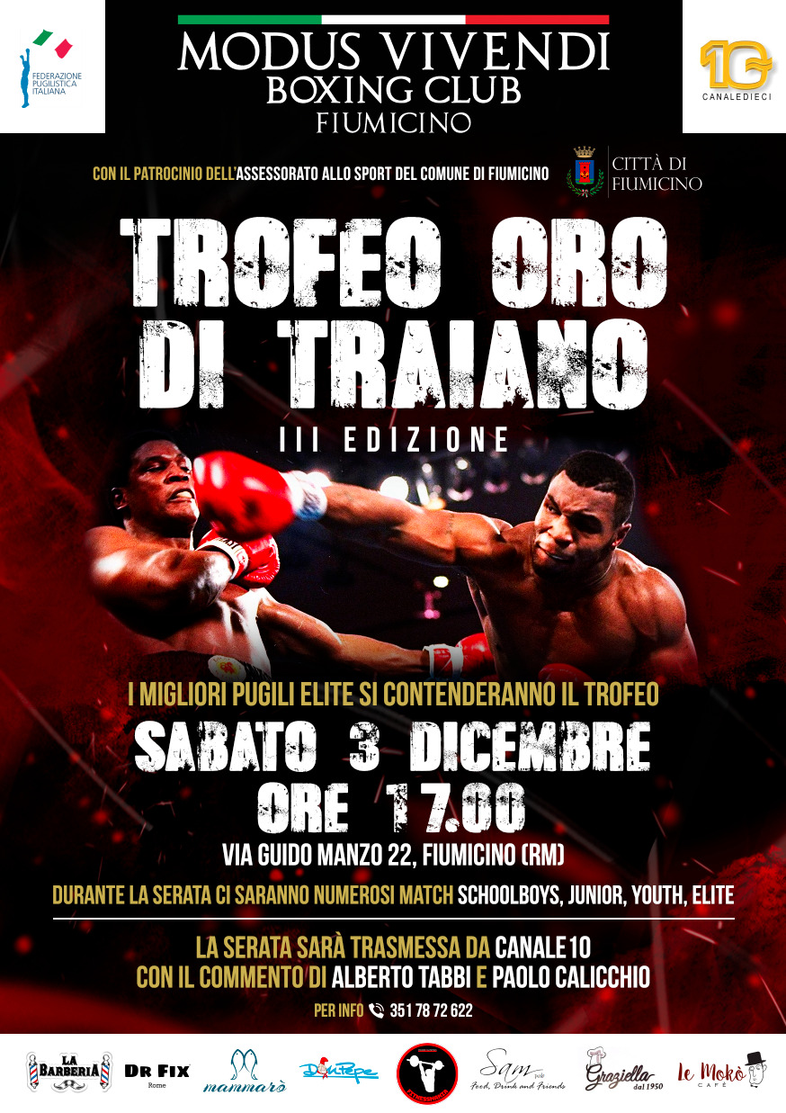III Edizione Trofeo Oro di Traiano - III Edizione Trofeo Oro di Traiano - FITNESSMANIA ha sponsorizzato l'evento di pugilato del 3 Dicembre 2022, presso la palestra Modus Vivendi